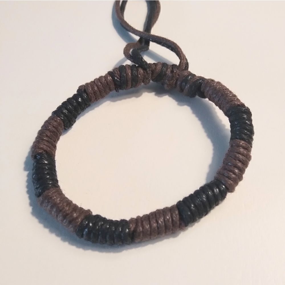 Men's bracelet leather braided brown New a58‎